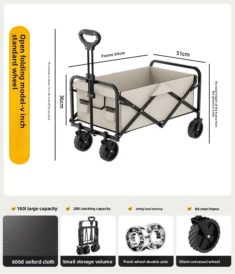 Foldable Travel Trailer Outdoor Camping Wagon For Picnic And Campsite Use