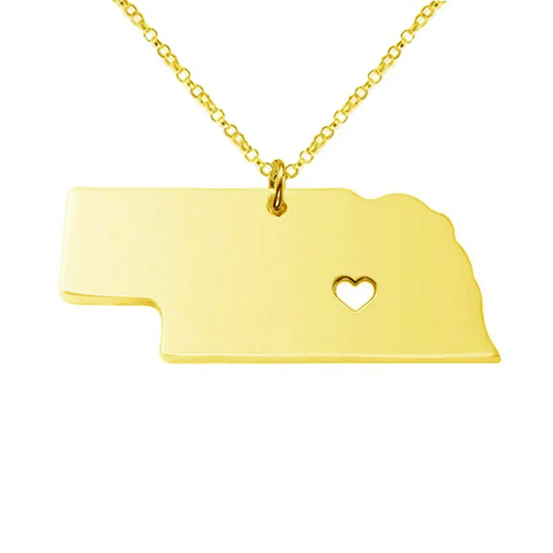 United States Nebraska State Map Stainless Steel Necklace