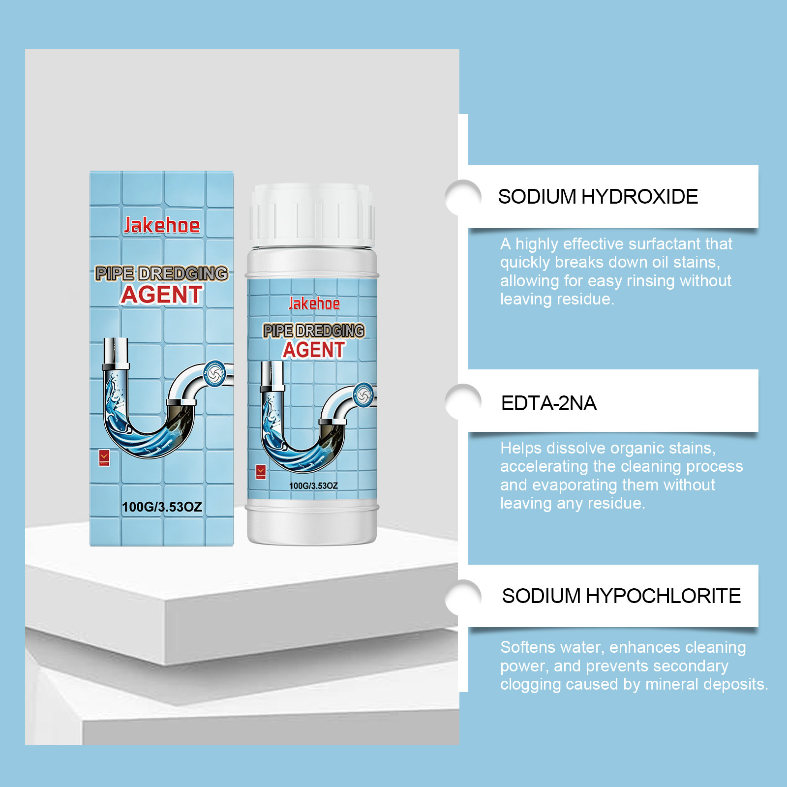 JAKEHOE Drain Cleaner For Household Kitchen And Bathroom Drains, Removes Stains And Scale, Decomposes Debris And Cleans 5