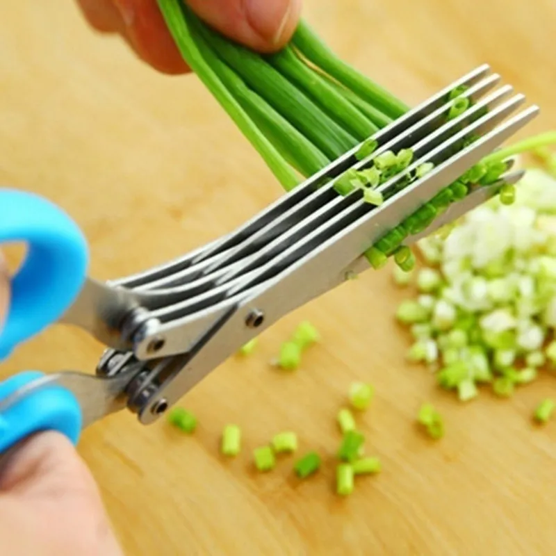 Multifunctional Multi-layer Green Onion Scissors Stainless Steel Onion Cutting Knife Herb Seaweed Spice Scissors Kitchen Scissor Kitchen Gadgets – image 3