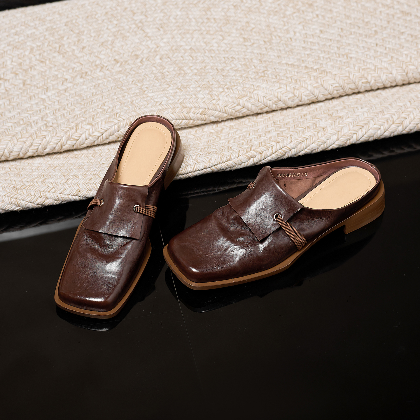 Calfskin Mule Slides Heel Detail - Sarah Express