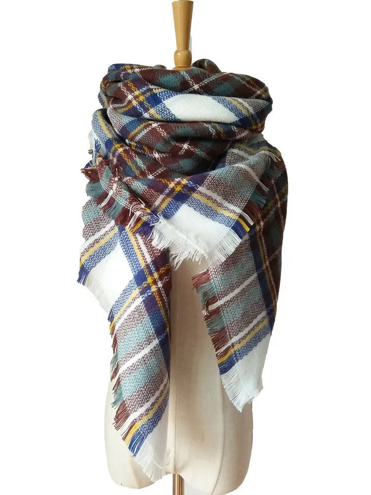 Cashmere-like Double-sided Colorful Plaid Square Scarf - The Original White