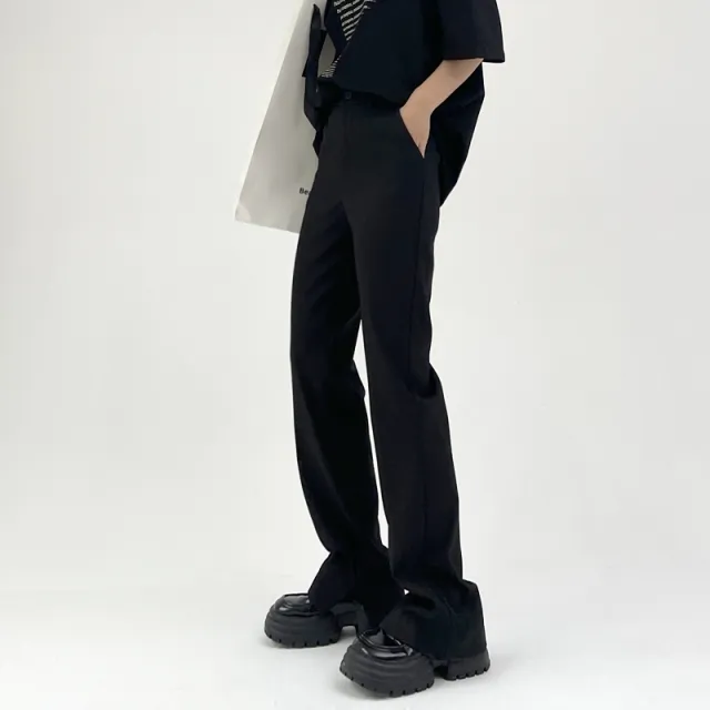 Women's Black High Waist Slit Straight Suit Pants Black Regular - Shop at LoveMi