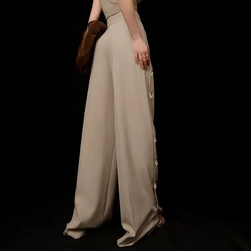 Women's High-waist Side Buckle Slashed Floor Trousers