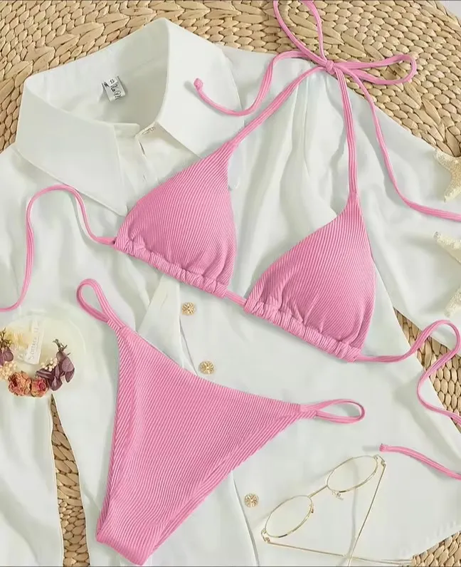 Factory Women's Sexy Small Rib Bikini Tie Bikini Set Two Piece Swimsuit Beach Wear - Style8-S