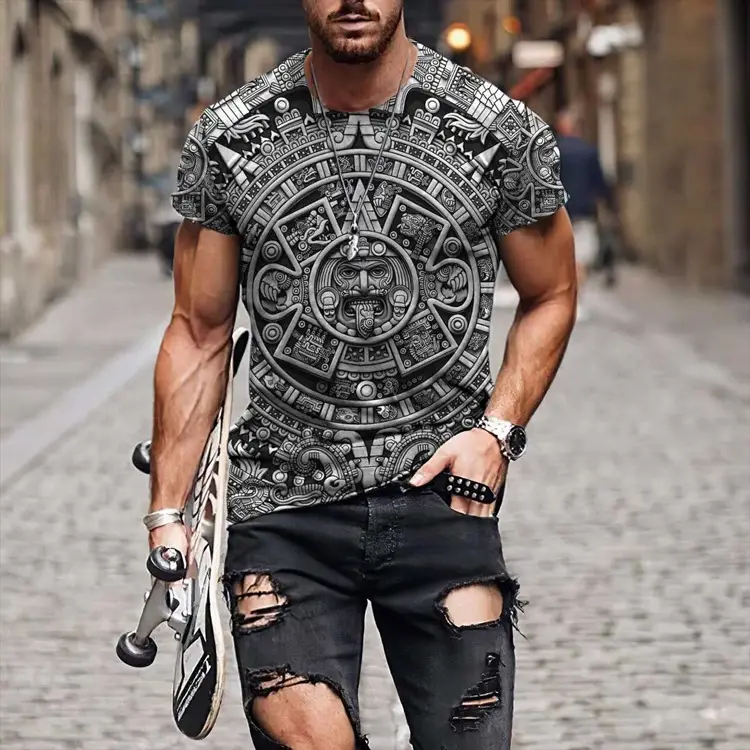 Digital Printing Slim Pullover Men's T-shirt