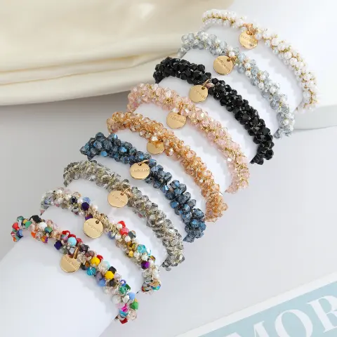 Multicolor Crystal Pearl Hair Ring Simple Girl Tieshair Bands