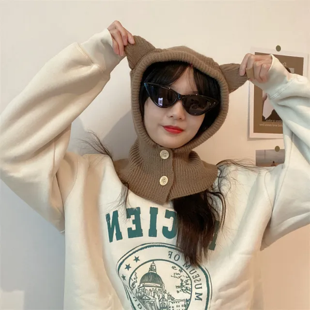 Knitted Hat Warm Neck Wrap Khaki - Shop at LoveMi