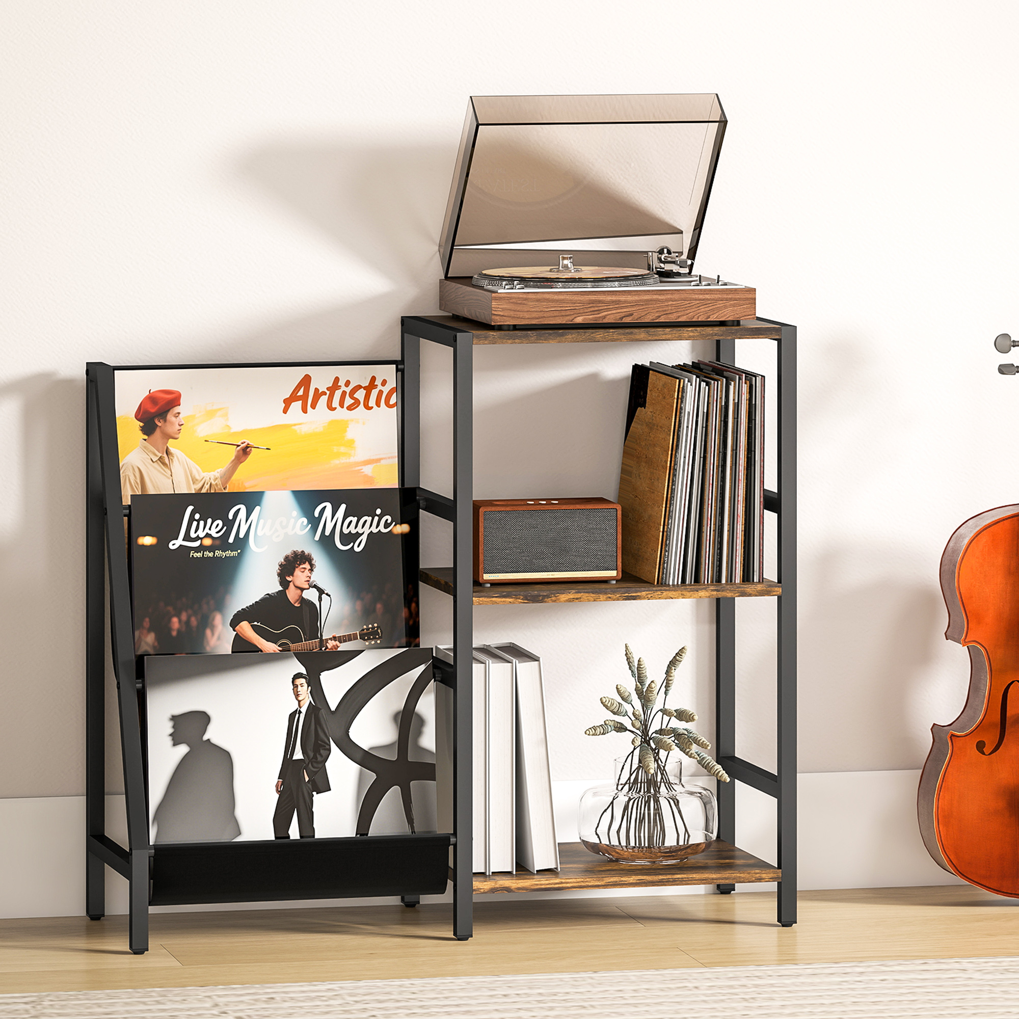Three Layer Record Rack. The Table Next To Living Room. Bedroom -vintage Brown — image 4