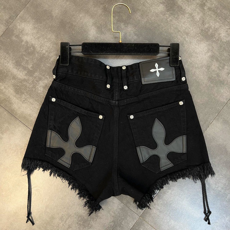 Lace up Frayed Cross Flower & Pattern Sweet Cool Denim Shorts For Women Black - Shop at LoveMi