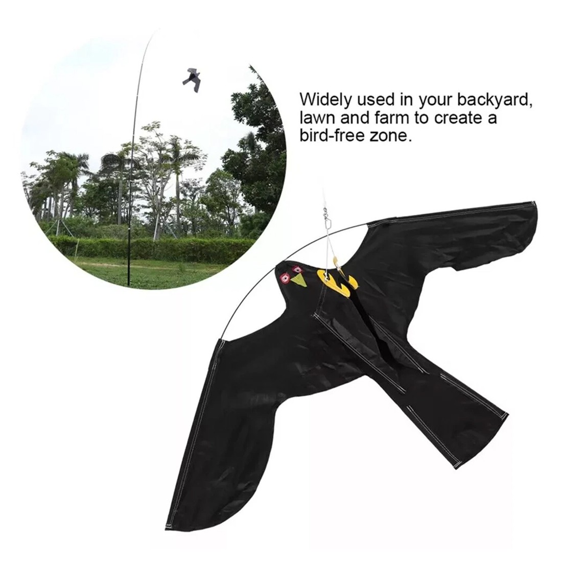 Flying Hawk Kite Garden Bird Repeller Scarer Extendable With 4m Telescopic Poles