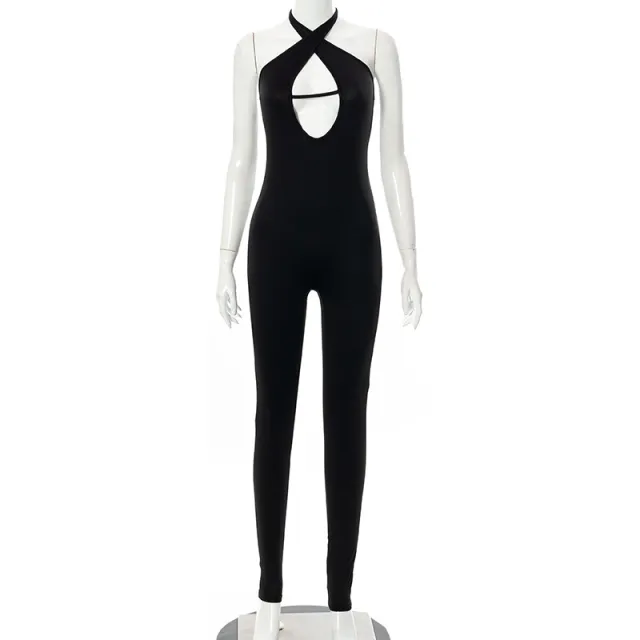 Women's Backless Halterneck Sleeveless Hip Lift Sports Jumpsuit Black - Shop at LoveMi