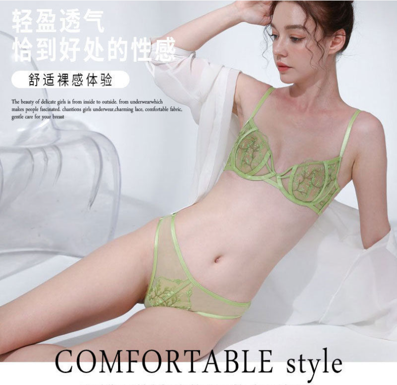 Title 3, Lace Embroidered Thin Cup Push Up Comfort Bra U...