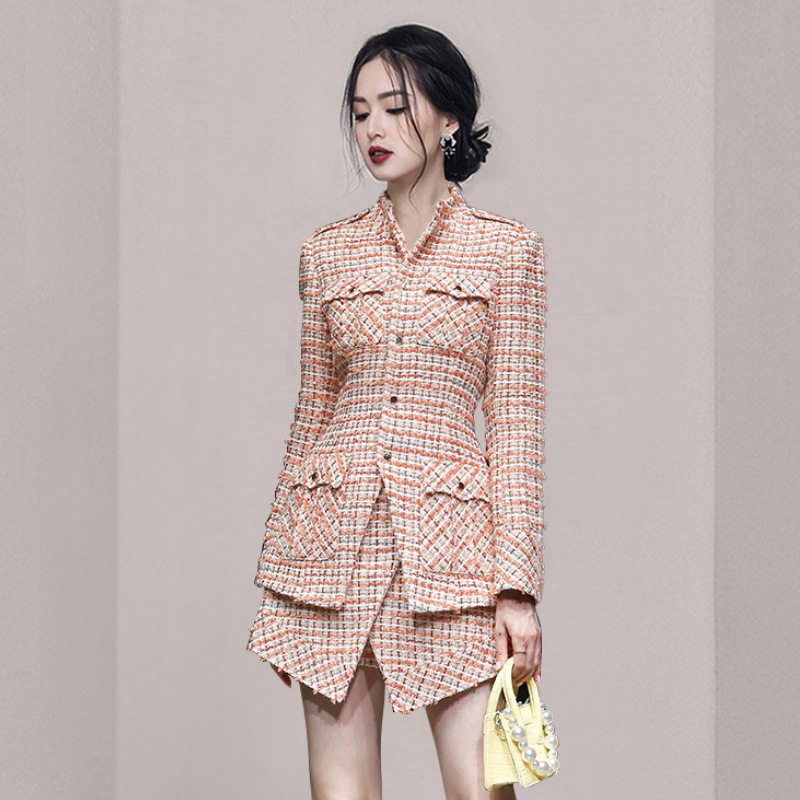 Fashion Tooling Style Slim Slimming Long-sleeved Tweed Jacket And Skirt Two-piece Suit