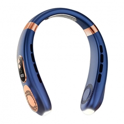 5 Speed Neck Fan Bladeless Hanging Air Cooler LED USB Rechargeable Lazy Neckband Blue