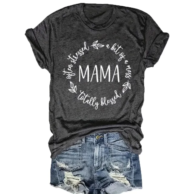 Women's 'MAMA' Print Cotton T Shirt Comfort Round Neck Short Sleeve Casual Summer Top Gray - Shop at LoveMi