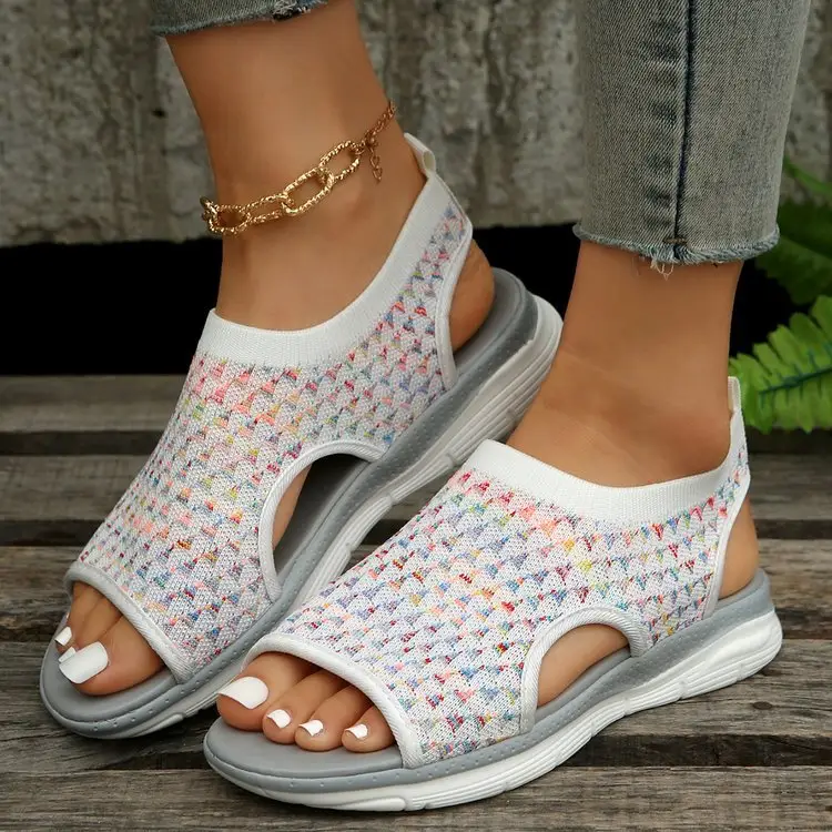 Peep-toe Sandals for Sports Summer Heart-shaped Print Mesh Shoes