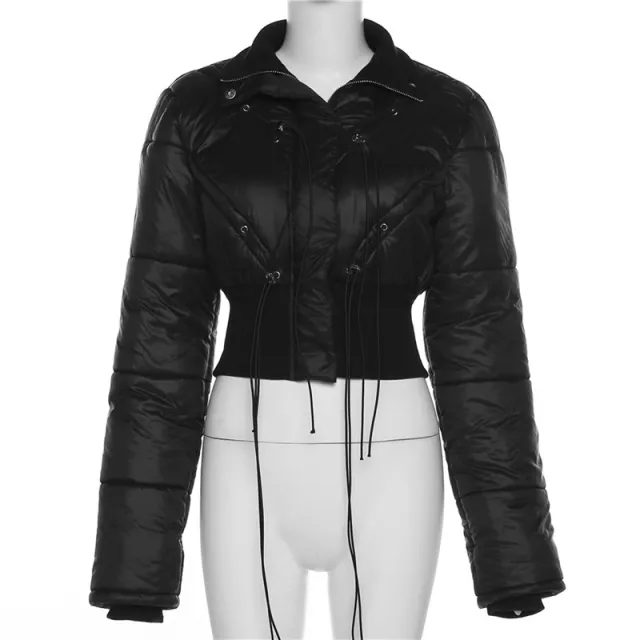 Long sleeved Slim Navel Cardigan Cotton padded Jacket Coat Black - Shop at LoveMi