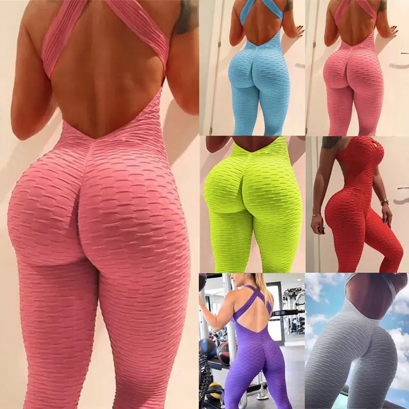 Sexy Women Cross Backless Fitness Romper Playsuit Mesh Female