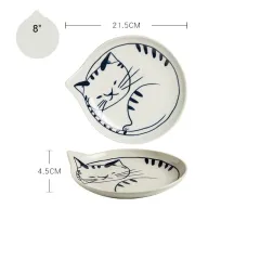 Cute Cat Plate Home Creative Ceramics - Vertical Striped Cat - View 1