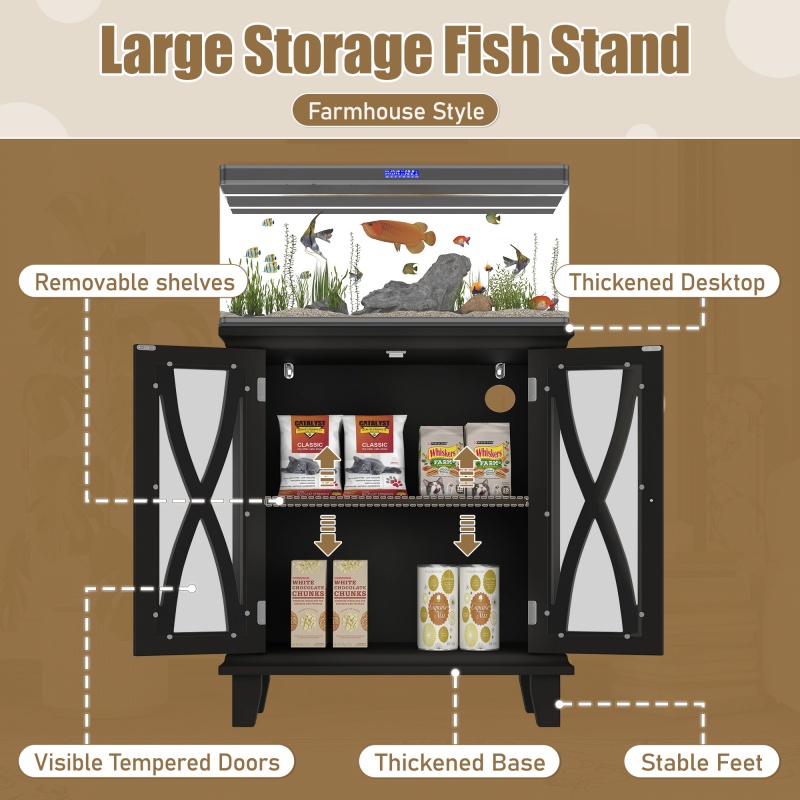 20-gallon Aquarium Rack With 4 AC Outlets And 2 USB Outlets, Farmhouse-style Decorative Aquarium Rack Furniture With Adjustable Shelves 10-20 Gallon Reptile And Turtle Rack With Cabinet Stora