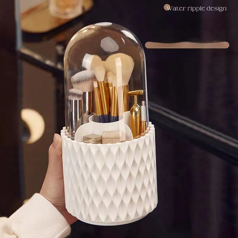 360 Rotating Large Capacity Transparent Makeup Brush Storage Pen Holder Acrylic Dust With Lid Desktop Cosmetic Storage Box – image 9