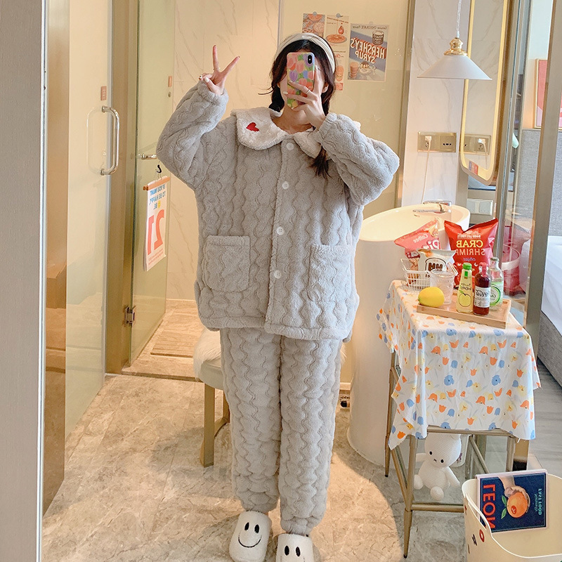 Women's Quilted Pajamas Winter Thickened Plus Fleece Three-layer Warm