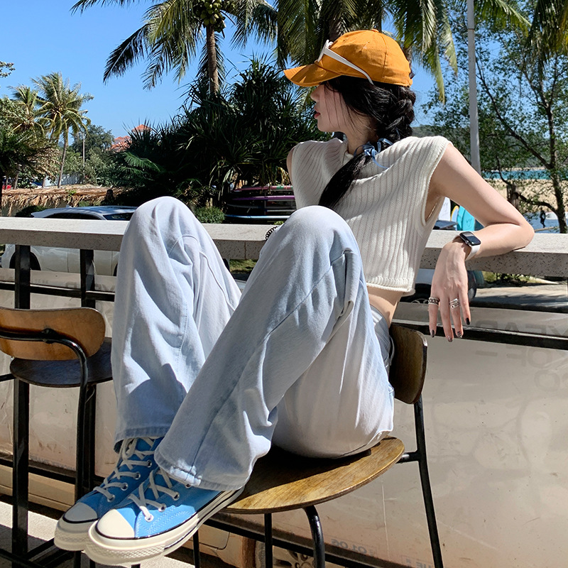 Women's High Waisted Loose Draped Wide Leg Jeans