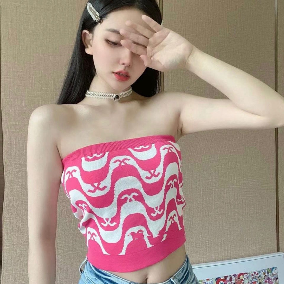 Summer New Small Fragrance Knitted Wavy Texture Bra With Top