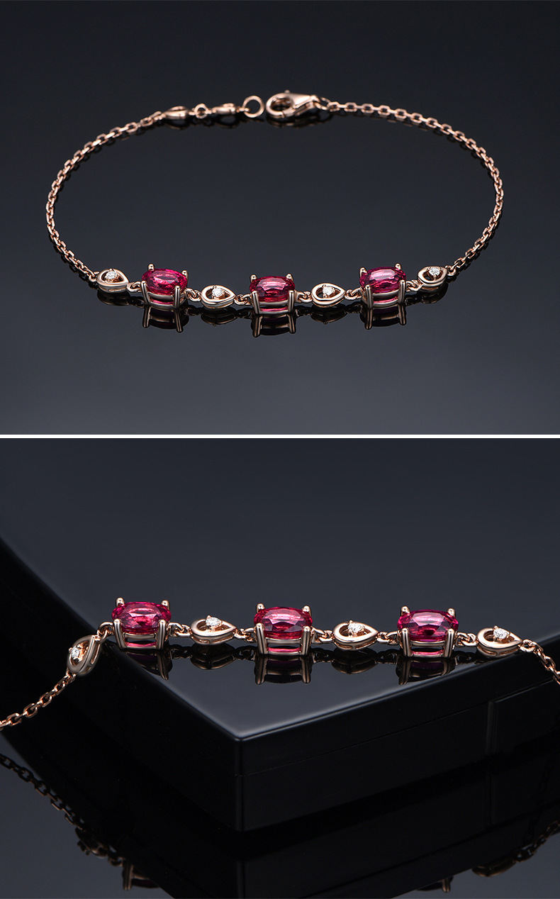 Title 5, Imitation Red Tourmaline Color Gem Bracelet