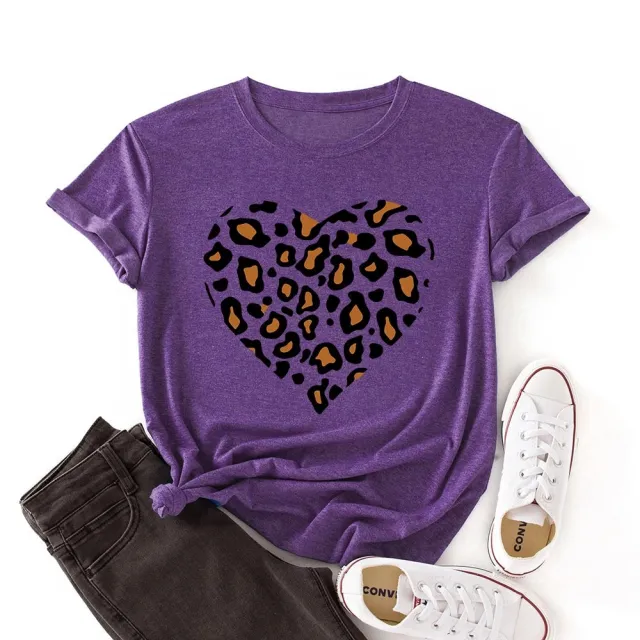 Leopard Heart Graphic Print Top Loose Purple - Shop at LoveMi