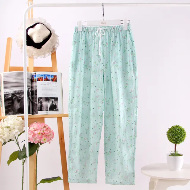 Women's Cotton Double Layer Gauze Multicolor Home Pajama Pants Green - Shop at LoveMi