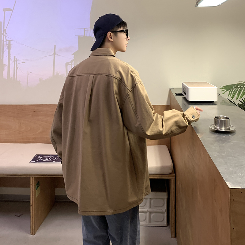 Men's Bright Line Tooling Jacket Japanese Solid Color Shirt Coat