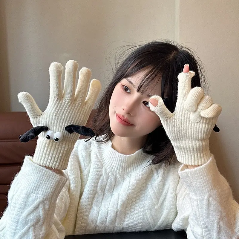 Magnetic Gloves Five Finger Cute Thickening Wool