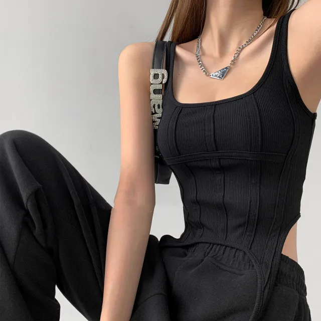 Fishbone Slimming Corset Threaded Vest Irregular Hooks Chic Bottoming Shirt Outer Black - Shop at LoveMi