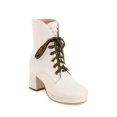 Autumn And Winter Fashion High-heeled Thick-heeled Size Martin Boots Women - Beige - View 1