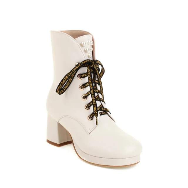 Autumn And Winter Fashion High heeled Thick heeled Size Martin Boots Women Beige - Shop at LoveMi