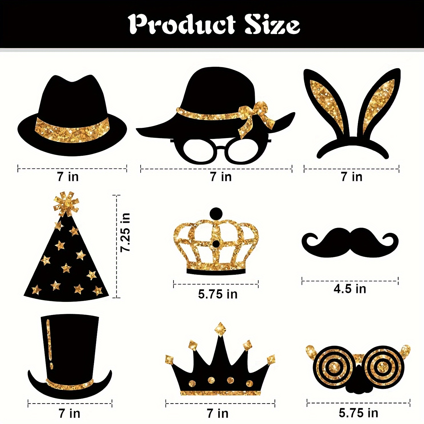 24-piece Birthday Party Photo Prop Set, Including Mustaches, Glasses, Hats, Wigs, And Crowns - Gold And Black Theme, Suitable For 40th, 50th, 60th Weddings, Graduations, Birthday Decorations, Selfie A 8