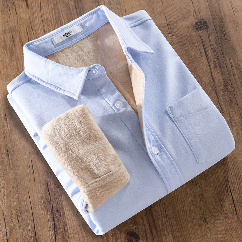 Oxford Fleece Thickened Long Sleeve Men's Shirt