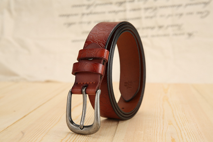 Title 3, All-match Ladies Cowhide Embossed Leather Belt