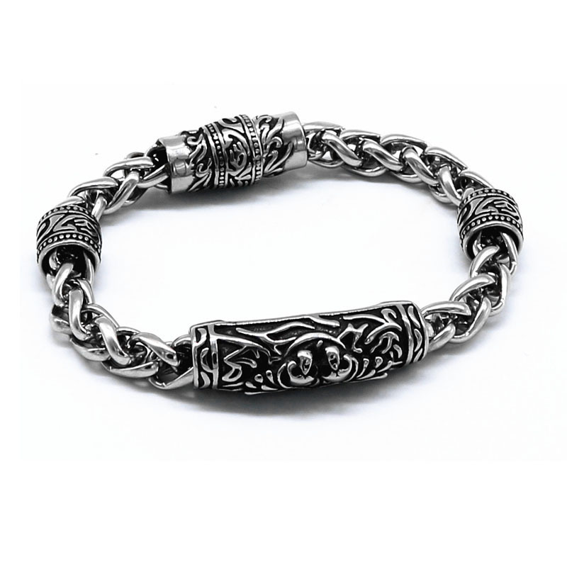 Personalised Magnetic Buckle Bracelet Titanium Cast Double Head Skull