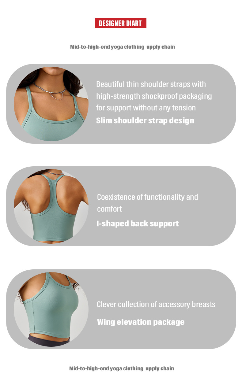 Women's Sports Bra With Thin Shoulder Straps, Integrated Chest Pads, Racerback Camisole Fitness Tank Top 10