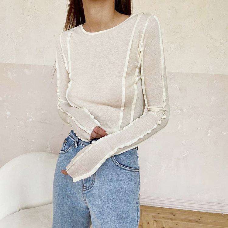 Title 7, Solid Color Round Neck Thin Long-sleeved T-shirt