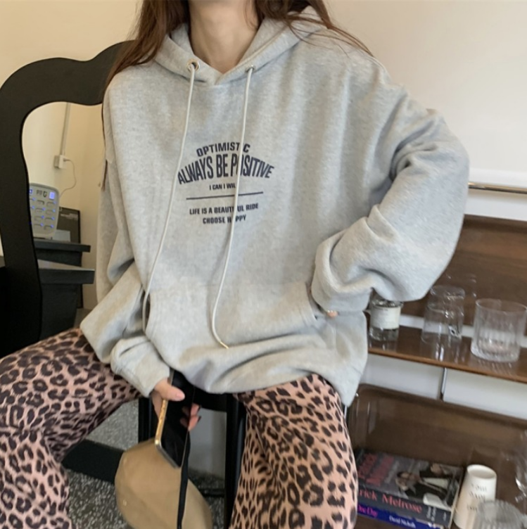 All-match Letter Print Hooded Pullover Sweater Coat