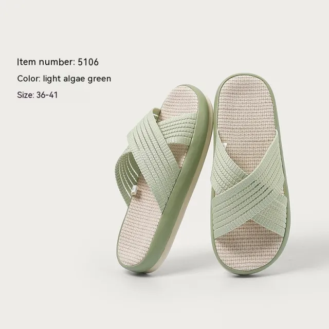 Cotton And Linen Slippers For Women Living At Home Green - Shop at LoveMi
