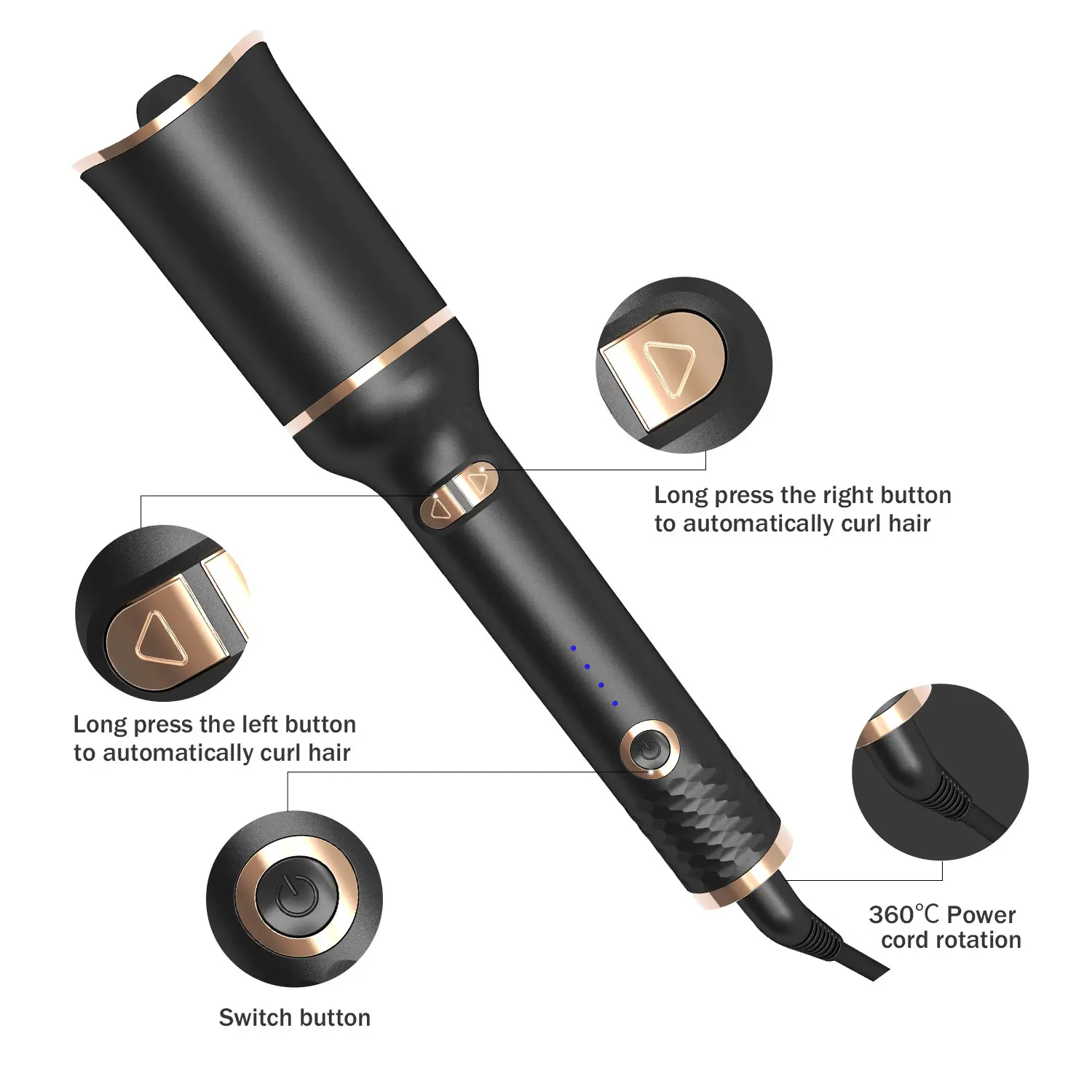 Black Automatic Spiral Electric Curling Iron Negative