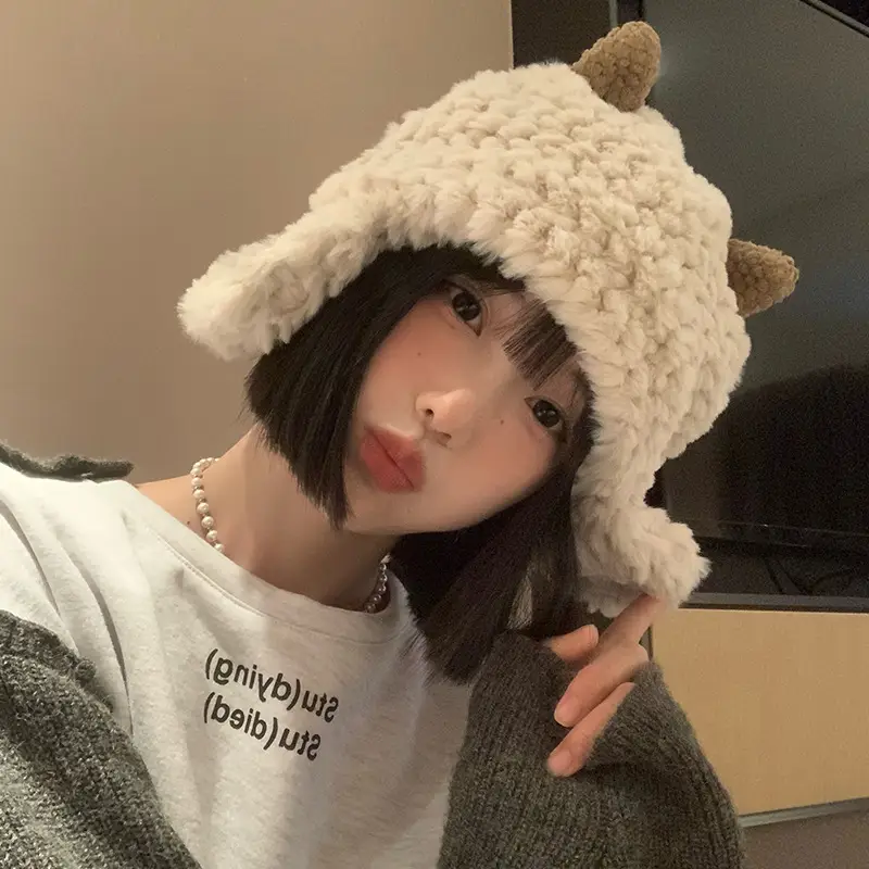 Cute Plush Warm Thickened Earflaps Lamb Hat For Women