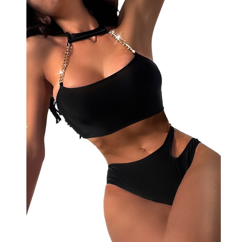 Suspended Neck Tie Up Split Swimsuit - Image 5