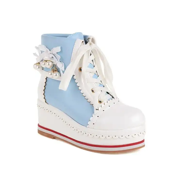 Lace Lace-Up Colorblock Wedge Platform Sneakers