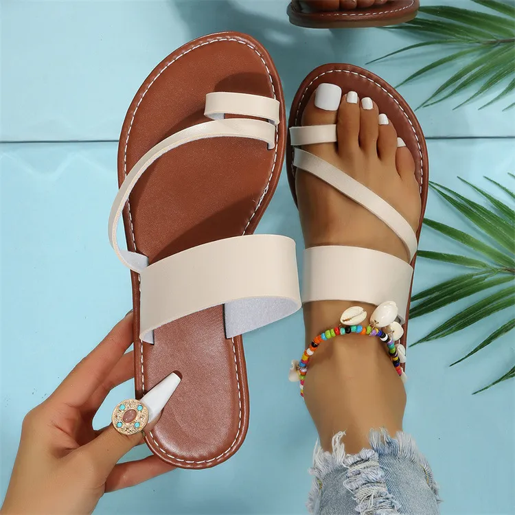 Flat Slippers Fashion Outdoor Thong Sandals Casual Beach Shoes Women - White